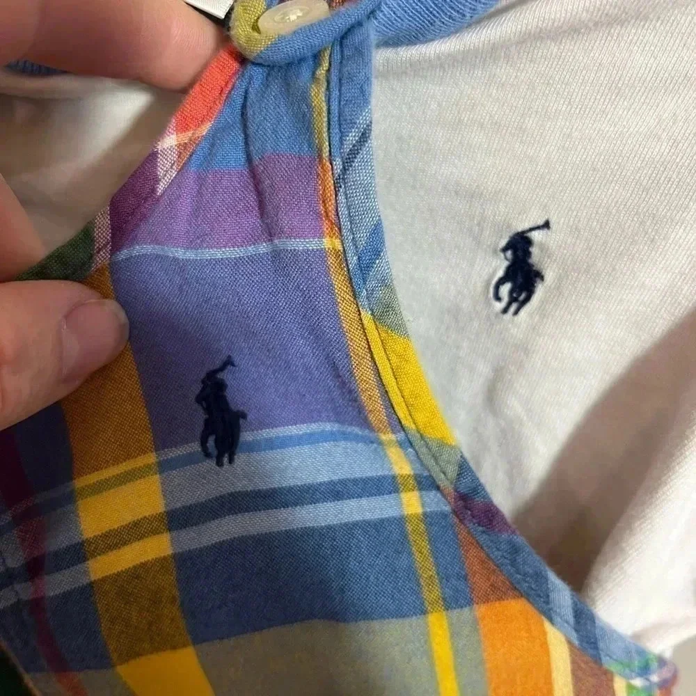 Ralph Lauren Baby plaid madras shortalls size 9‎ months